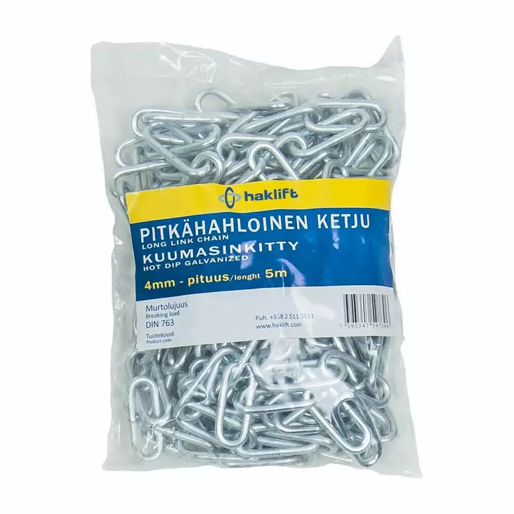 HAKLIFT Pitkähahloinen ketju 4mm / 5m DIN763 - Ketjut, vaijerit ja liitoslenkit - 128141 - 1