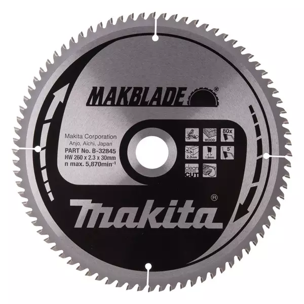 MAKITA Makblade Pyörösahanterä HM 260 mm Z-80 - Pyörösahanterät - 106631 - 1