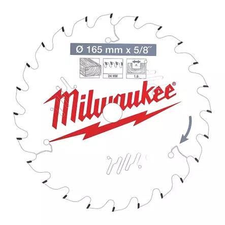 MILWAUKEE Pyörösahanterä W165x1,6x5/8" 24T - Pyörösahanterät - 121082 - 1