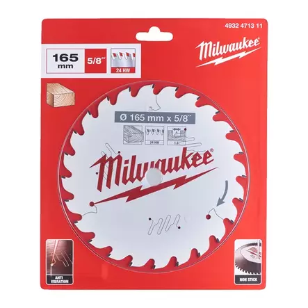 MILWAUKEE Pyörösahanterä W165x1,6x5/8" 24T - Pyörösahanterät - 121082 - 2
