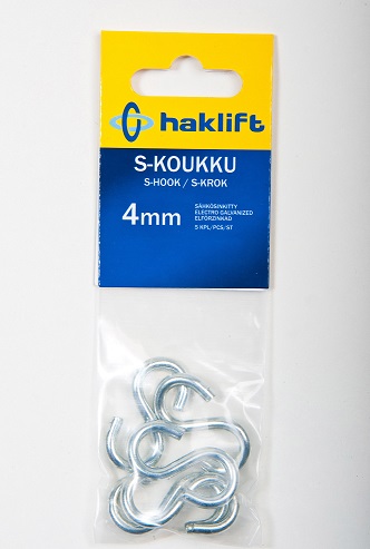 HAKLIFT S-koukku 4mm / 35mm - Sakkelit, koukut ja renkaat - 128163 - 1