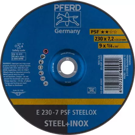 PFERD Hiomalaikka E 230x7 mm PSF Inox A24L - Katkaisu & hiomalaikat, teräsharjat - 124624 - 1