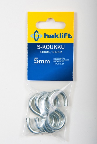 HAKLIFT S-koukku 5mm / 45mm - Sakkelit, koukut ja renkaat - 128164 - 1