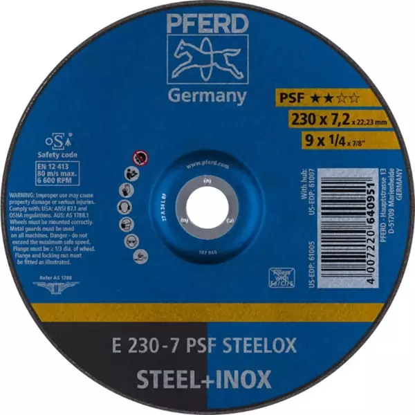 PFERD Hiomalaikka E 230x7 mm PSF Inox A24L - Katkaisu & hiomalaikat, teräsharjat - 124624 - 1