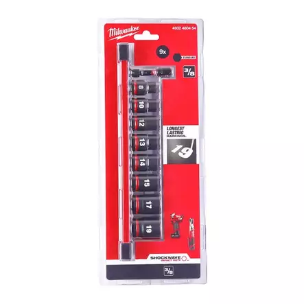MILWAUKEE SHW Hylsysarja 3/8" 9 osaa - Hylsy- ja työkalusarjat - 132085 - 2