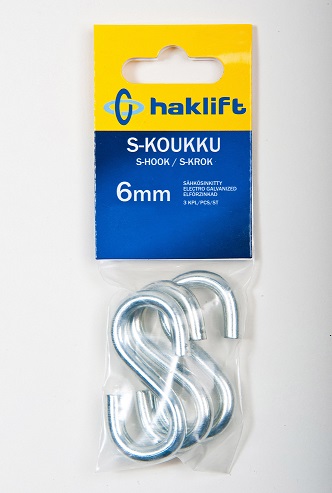 HAKLIFT S-koukku 6mm / 55mm - Sakkelit, koukut ja renkaat - 128165 - 1