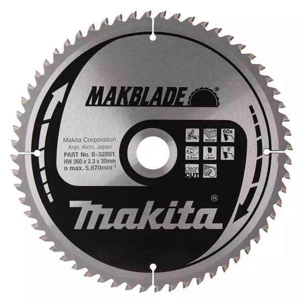 MAKITA B-32801 Makblade Pyörösahanterä HM 260 mm - Pyörösahanterät - 106626 - 1