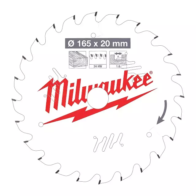 MILWAUKEE Pyörösahanterä W165x1,6x20mm 24T - Pyörösahanterät - 121086 - 1