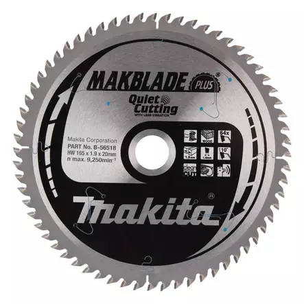 MAKITA B-56518 Pyörösahanterä HM 165 mm - Pyörösahanterät - 106658 - 1