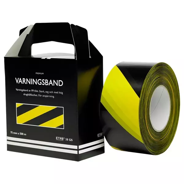 ETAB Varoitusnauha kelt/musta 75mm x500m - Muut suojaimet - 127048 - 1