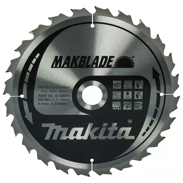 MAKITA B-33679 Makblade Pyörösahanterä HM 260 mm - Pyörösahanterät - 106648 - 1