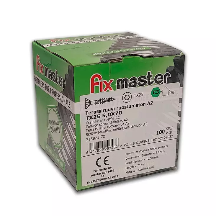 FIX MASTER Terassiruuvi A2 5,0x70 mm - Terassiruuvit - 137328 - 1