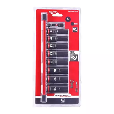 MILWAUKEE SHW Hylsysarja syvä 3/8" 9 osaa - Hylsy- ja työkalusarjat - 132089 - 2